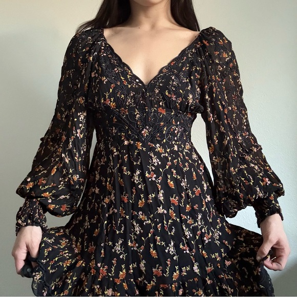 Free People Floral Black Open-Back Dress - Picture 10 of 13